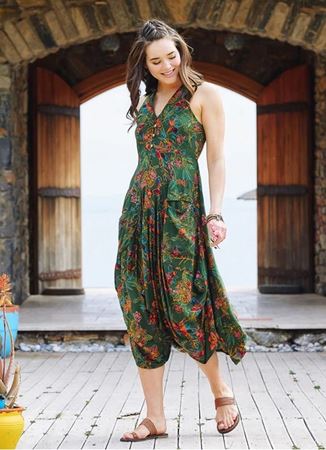 Yeşil Zambak Gömlek Yaka Viskon Elbise