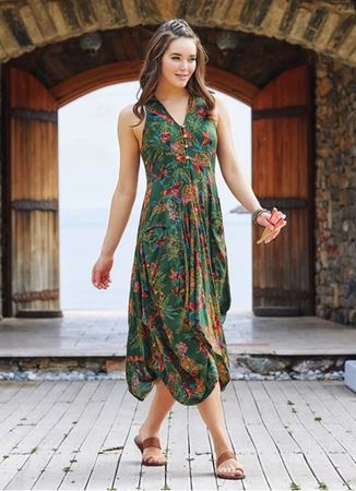 Yeşil Zambak Gömlek Yaka Viskon Elbise