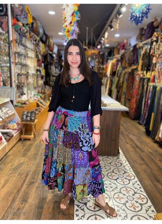 Patcwork Beli Lastikli Etek