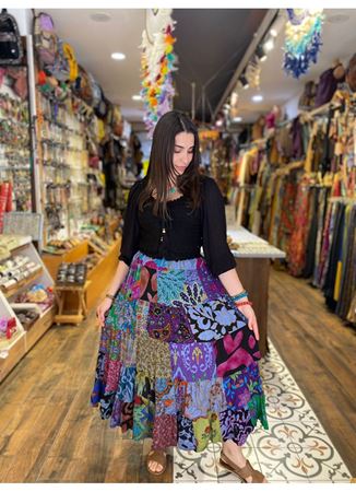 Patcwork Beli Lastikli Etek