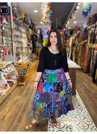 Patcwork Beli Lastikli Etek