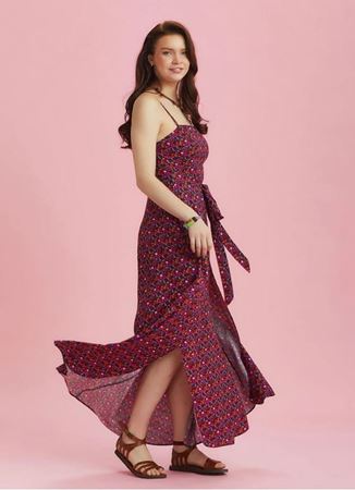 Askılı Belden Bağlamalı Çiçek Desenli Elbise