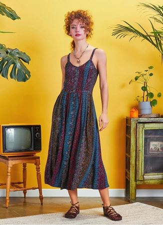 Etnik Desenli Düğmeli Askılı Yazlık Elbise