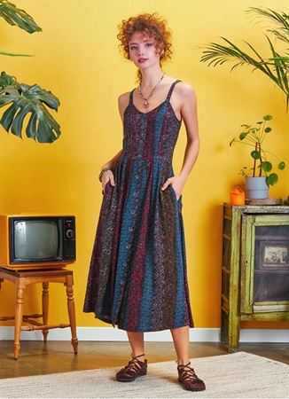 Etnik Desenli Düğmeli Askılı Yazlık Elbise