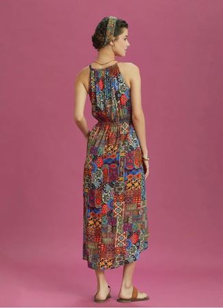 Önü Kısa Arkası Uzun Etnik Desenli Anvelop Elbise