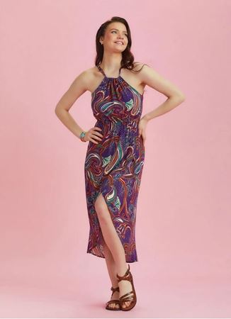 Önü Kısa Arkası Uzun Etnik Desenli Anvelop Elbise