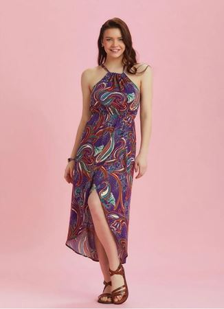 Önü Kısa Arkası Uzun Etnik Desenli Anvelop Elbise