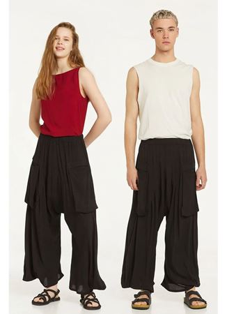 Cep Detaylı Dökümlü Şalvar Siyah