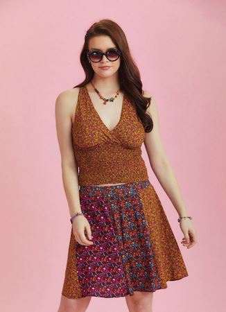 Çiçek Desenli Patchwork Parçalı Mini Etek