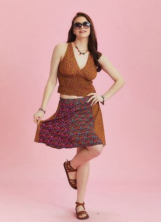 Çiçek Desenli Patchwork Parçalı Mini Etek