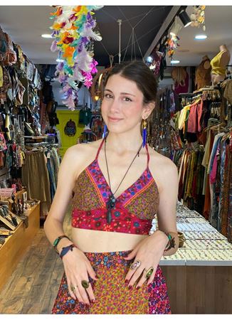 Sırtı Açık Boyundan Bağlamalı Crop Bluz