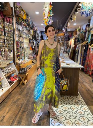 Batik Desen İp Askılı Elbise