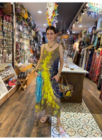 Batik Desen İp Askılı Elbise