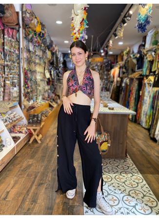 Müslin Pantolon Düğme Detaylı