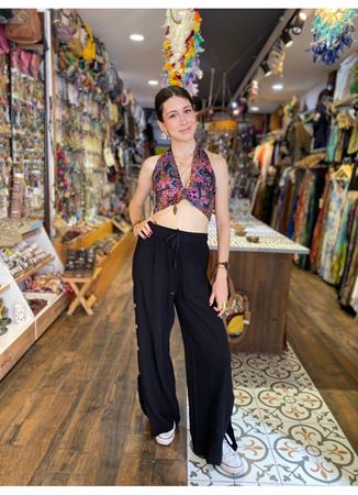 Müslin Pantolon Düğme Detaylı