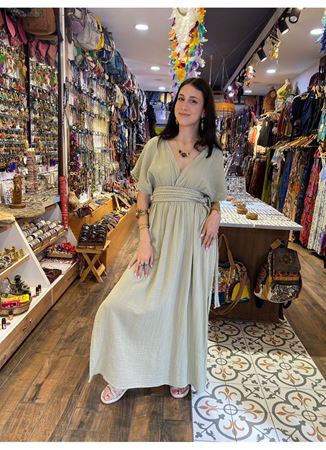 Örgülü Yırtmaçlı Uzun Elbise