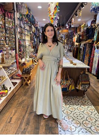 Örgülü Yırtmaçlı Uzun Elbise