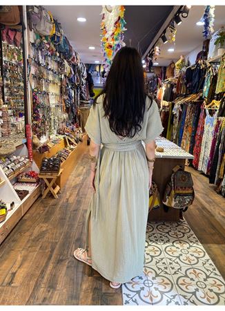 Örgülü Yırtmaçlı Uzun Elbise