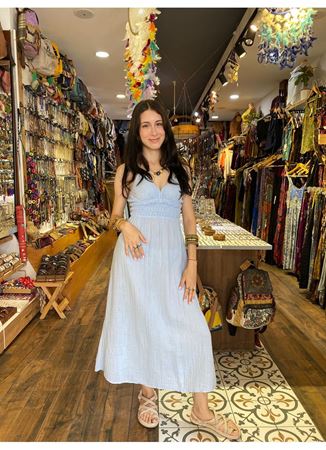 Müslin Pamuk Bel Detaylı Elbise