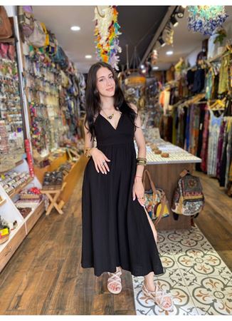 Müslin Pamuk Yırtmaçlı Uzun Elbise