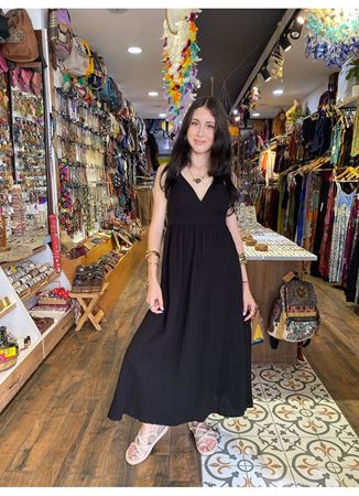 Müslin Pamuk Yırtmaçlı Uzun Elbise