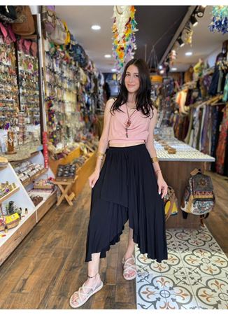 Beli Lastikli Midi Siyah Etnik Etek