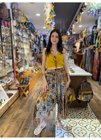  Etnik Desenli Desenli Bohem Çift Katlı Etek