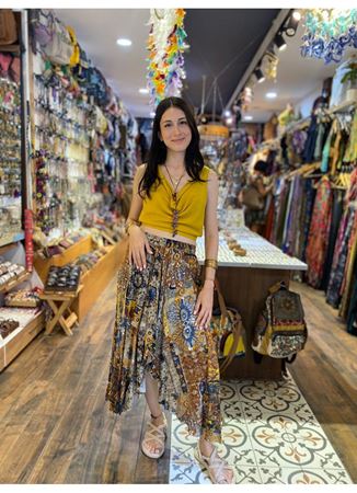  Etnik Desenli Desenli Bohem Çift Katlı Etek