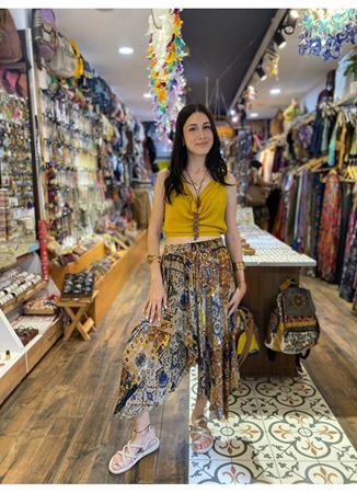  Etnik Desenli Desenli Bohem Çift Katlı Etek