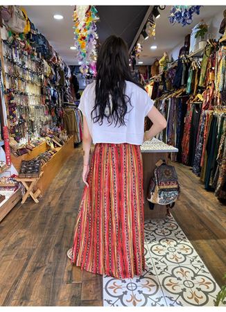  Rahat Kesim Beli Lastikli Desenli Pileli Uzun Etek