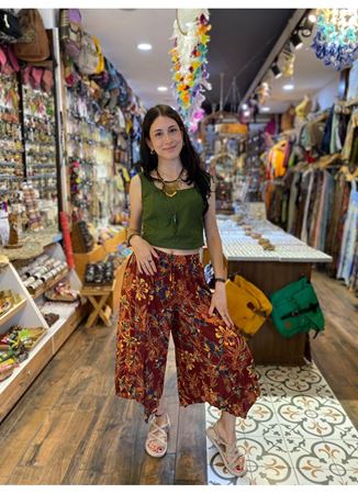  Çiçek Desenli Beli Lastikli Pantolon