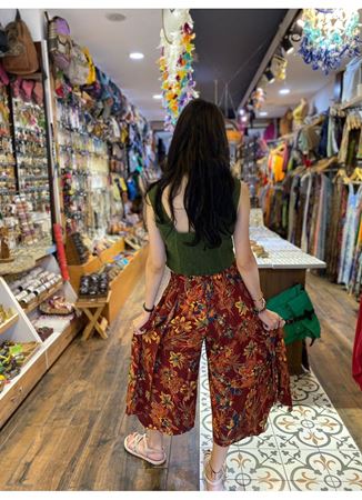  Çiçek Desenli Beli Lastikli Pantolon