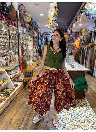  Çiçek Desenli Beli Lastikli Pantolon