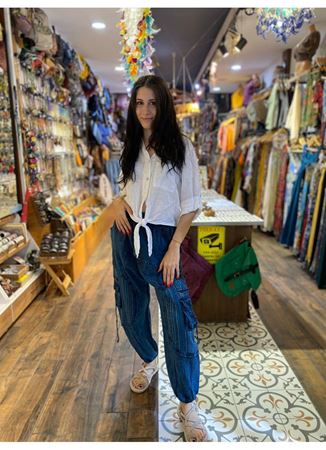 Mavi Yandan Cepli Nepal Pantolon