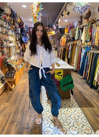 Mavi Yandan Cepli Nepal Pantolon