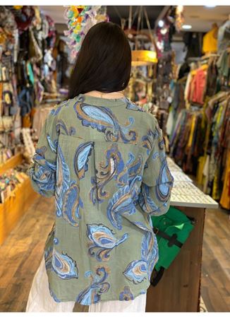 İTALYAN KETEN DESENLİ YEŞİL GÖMLEK  