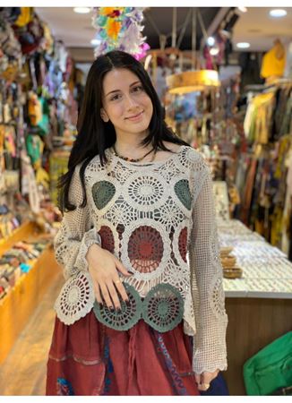 Uzun Kollu Dantel Üst