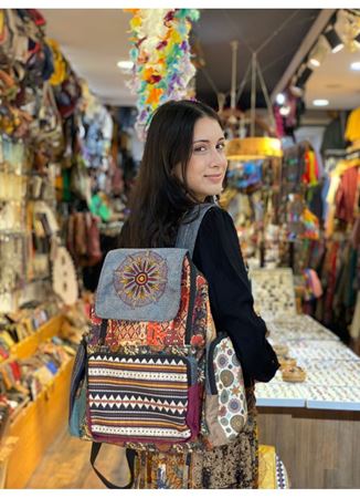 DOKUMA PAMUK ÇOK GÖZLÜ SIRT ÇANTASI