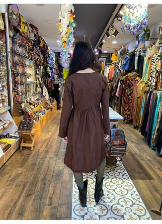 Nervürlü Yaka Dantelli Uzun Kollu Elbise