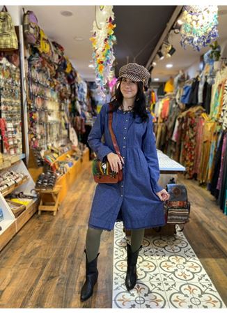 Nervürlü Yaka Dantelli Uzun Kollu Lacivert Elbise