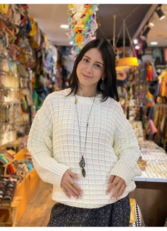 Beyaz Dokuma Pamuk Kazak