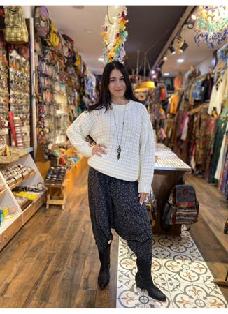 Beyaz Dokuma Pamuk Kazak