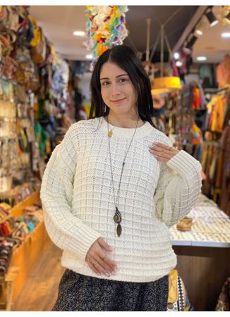 Beyaz Dokuma Pamuk Kazak