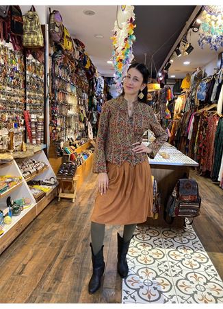 Çiçek Desenli Hakim Yaka Çapraz Düğmeli Ceket Bluz