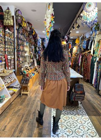 Çiçek Desenli Hakim Yaka Çapraz Düğmeli Ceket Bluz