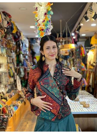 Çapraz Düğmeli Hakim Yaka Kadın Siyah Babil Ceket Bluz