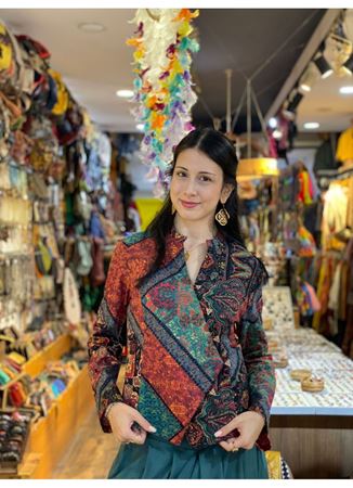 Çapraz Düğmeli Hakim Yaka Kadın Siyah Babil Ceket Bluz