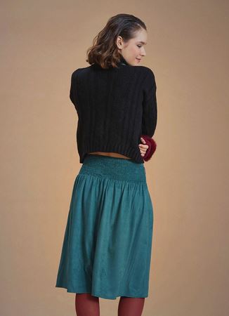 Yeşil Kloş Suet Midi Etek