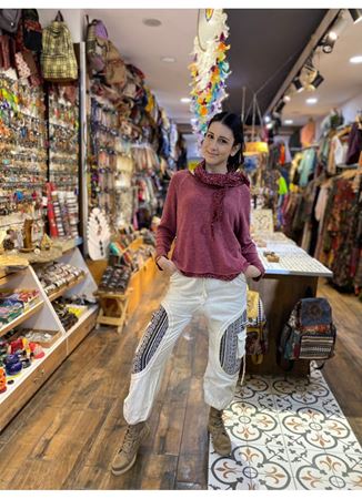 Beyaz Yandan Cepli Nepal Pantolon