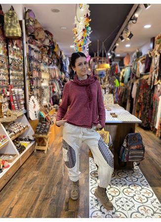 Beyaz Yandan Cepli Nepal Pantolon